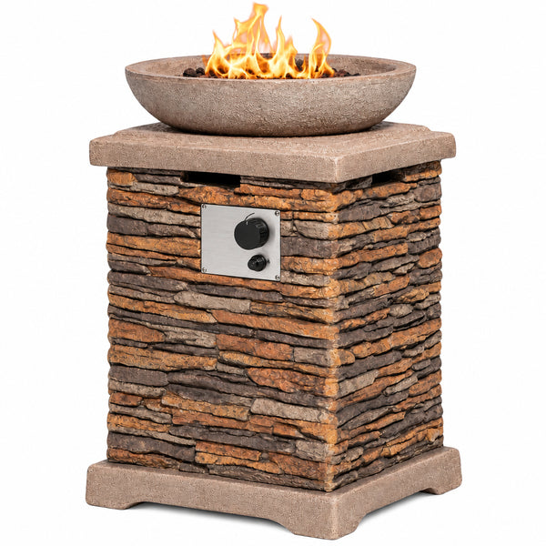 Propane Fire Pits for outside 40,000 BTU Gas Fire Pit Table 20-Inch Patio Square Smokeless Concrete Fire Table Lava Rocks and Rain Cover for Garden,Deck,Pool,Backyard, CSA Certified