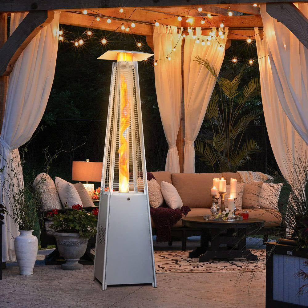 48,000 BTU Stainless Steel Pyramid Patio Flame Propane Gas Patio Heater with Wheels