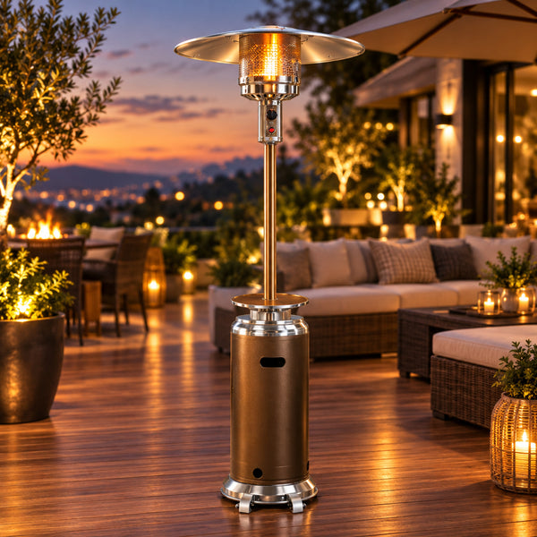 Standing Patio Heater Built to Warm Large Spaces, 48,000 BTU Output, Stainless Steel Construction, 10-12 ft Coverage