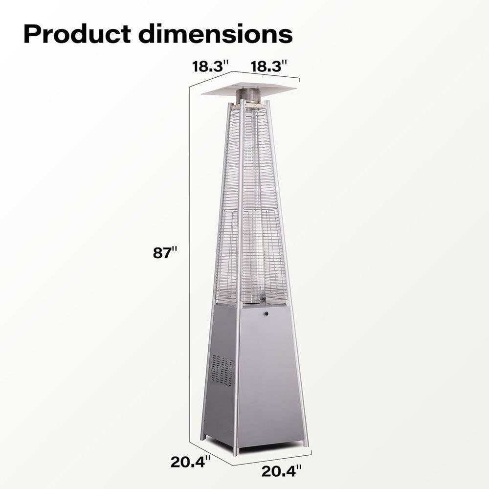 48,000 BTU Stainless Steel Pyramid Patio Flame Propane Gas Patio Heater with Wheels