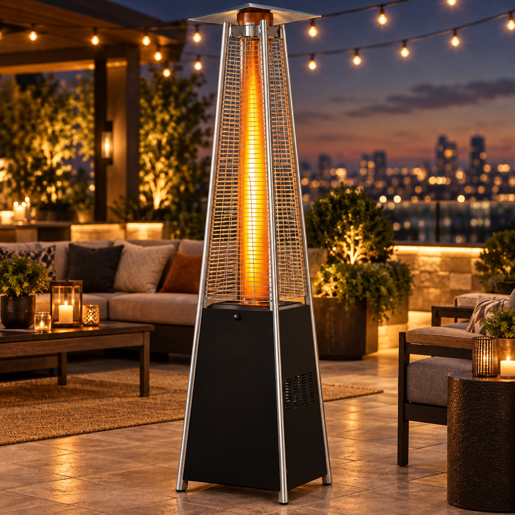 48,000 BTU Black Pyramid Propane Patio Heater with Quartz Glass Tube Burner