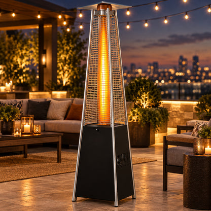 48,000 BTU Black Pyramid Propane Patio Heater with Quartz Glass Tube Burner