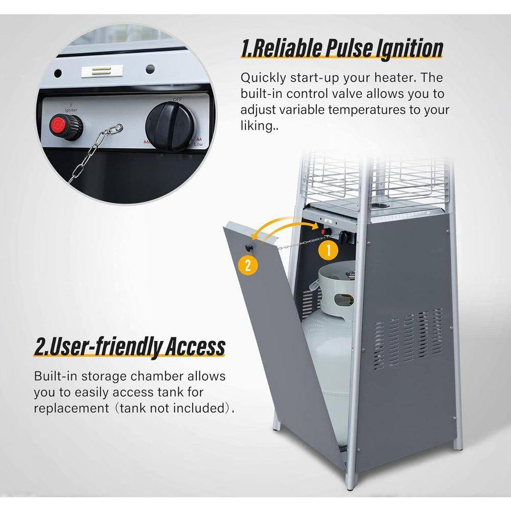 48,000 BTU Stainless Steel Pyramid Patio Flame Propane Gas Patio Heater with Wheels