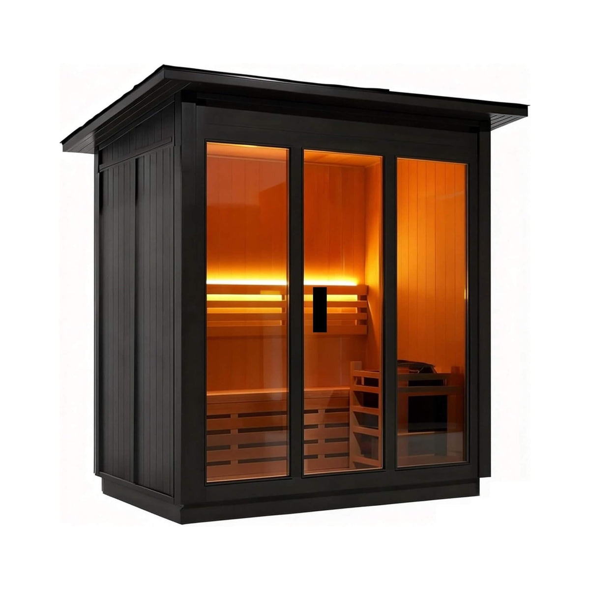 Custom 8-Person Luxury Canadian Hemlock Outdoor Steam Sauna With Double-Backed Bench, Heater And Stones [Made-To-Order] (SAK95107)