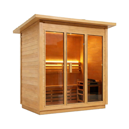 Custom 8-Person Luxury Canadian Hemlock Outdoor Steam Sauna With Double-Backed Bench, Heater And Stones [Made-To-Order] (SAK95107)