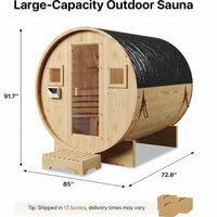 Outdoor Barrel Sauna Built for Year-Round Use, 4-6 Person Capacity, 6KW Electric Heater, Steam & Dry Options